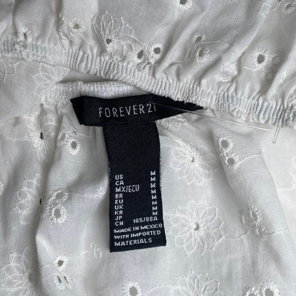 Forever 21 - White Floral Cropped Top - Puffy Sleeves - Picture 8 of 10